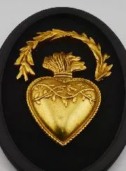 Ex Voto Wanddekoration Strahlendes Goldenes Herz auf Samt – 23 cm