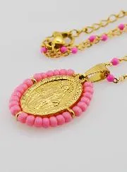 Wundertätige Medaille mit Perlen + Halskette Rosa Perlen