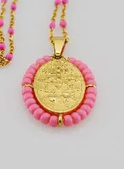 Wundertätige Medaille mit Perlen + Halskette Rosa Perlen