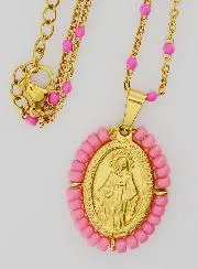 Wundertätige Medaille mit Perlen + Halskette Rosa Perlen
