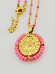Religiöse Halskette mit Perlen und Wundertätige Medaille - Rosa