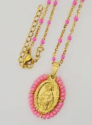 Religiöse Halskette mit Perlen und Wundertätige Medaille - Rosa