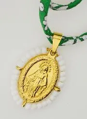 Religiöse Halskette Grünes Liberty Band - Wundertätige Medaille mit Perlen
