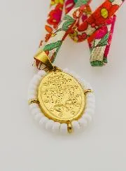 Religiöse Halskette Liberty Band mit Blumen - Wundertätige Medaille mit Perlen