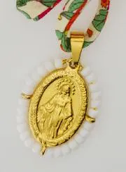 Religiöse Halskette Liberty Band mit Blumen - Wundertätige Medaille mit Perlen