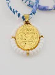 Wundertätige Medaille mit Perlen - Blaues Liberty Band