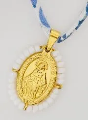 Wundertätige Medaille mit Perlen - Blaues Liberty Band