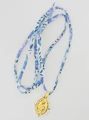 Religiöse Halskette Blaues Liberty-Band - Wundertätige Medaille mit Perlen