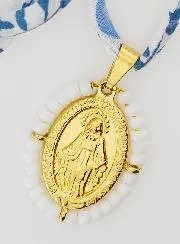 Religiöse Halskette Blaues Liberty-Band - Wundertätige Medaille mit Perlen