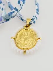 Religiöse Halskette Blaues Liberty-Band - Wundertätige Medaille mit Perlen