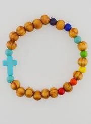 3er-Set Religiöse Armbänder aus Holz mit Kreuz