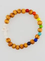 3er-Set Religiöse Armbänder aus Holz mit Kreuz