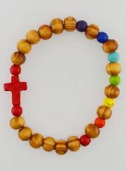 3er-Set Religiöse Armbänder aus Holz mit Kreuz