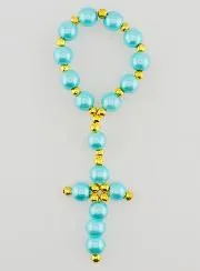 Zehner-Rosenkranz aus Perlmuttfarbenen Glasperlen – Blau