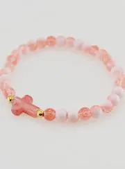 Religiöses Armband mit Kreuz und Roten Glasperlen