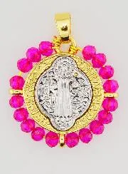 Medaille des Heiligen Benedikt aus Messing und Rosa Glas