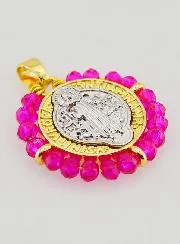 Medaille des Heiligen Benedikt aus Messing und Rosa Glas