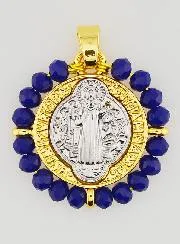 Medaille des Heiligen Benedikt - Messing und Blaues Glas