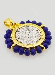 Medaille des Heiligen Benedikt - Messing und Blaues Glas
