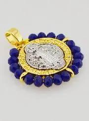 Medaille des Heiligen Benedikt - Messing und Blaues Glas