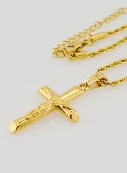 Religiöse Halskette Christuskreuz aus Goldfarbenem Edelstahl