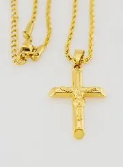Religiöse Halskette Christuskreuz aus Goldfarbenem Edelstahl
