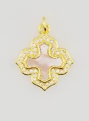 Anhänger Quadratisches Kreuz Perlmutt Messing und Strass
