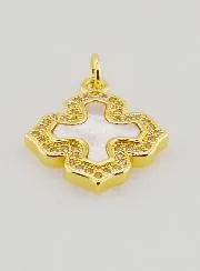 Anhänger Quadratisches Kreuz Perlmutt Messing und Strass