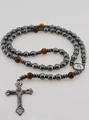 Rosenkranz Wundertätige Madonna aus Hämatit und Tigerauge