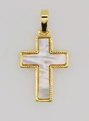 Anhänger Kreuz aus Messing und Muschel - 20mm