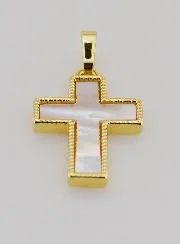 Anhänger Kreuz aus Messing und Muschel - 20mm