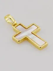 Anhänger Kreuz aus Messing und Muschel - 20mm