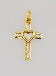 Anhänger Kreuz mit Herz aus Messing – 15 mm