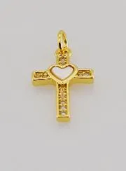 Anhänger Kreuz mit Herz aus Messing – 15 mm