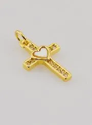 Anhänger Kreuz mit Herz aus Messing – 15 mm