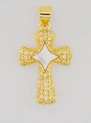 Anhänger Kreuz mit Stern aus Messing und Perlmutt – 22 mm