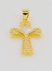 Anhänger Kreuz mit Stern aus Messing und Perlmutt – 22 mm
