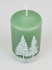 Weihnachtskerze Tannenbäume mit Schnee – Grün