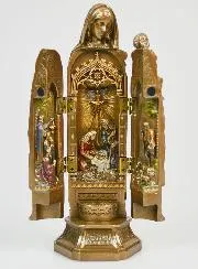 Religiöse Figur Triptychon Jungfrau mit Kind aus Bronze – 20cm