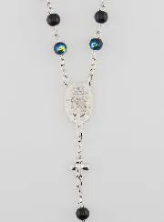 Rosenkranz Wunderbare Medaille und Perlen mit Chromoptik – Schwarz