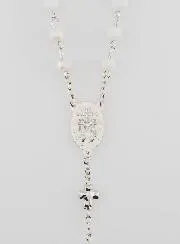 Rosenkranz Wundertätige Medaille und Perlen mit Chromoptik – Weiß