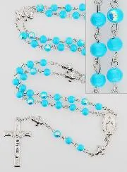 Rosenkranz Wunderbare Medaille und Perlen mit Chromoptik – Türkis Blau