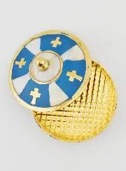 Handgefertigte Rosenkranz Dose aus Messing und Perlmutt – Blau