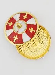 Handgefertigte Rosenkranzdose aus Messing und Perlmutt – Rot