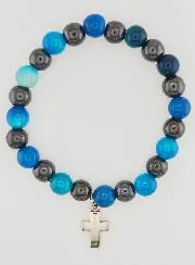 Armband mit Kreuz – Blauer Achat und Hämatit 8mm