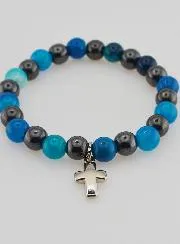 Edelstein Armband – Blauer Achat und Hämatit 8mm