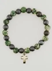 Armband mit Kreuz – Baumachat und Hämatit 8mm