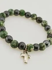 Armband mit Kreuz – Baumachat und Hämatit 8mm
