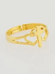 Verstellbarer Religiöser Ring mit Kreuz und Herzen - Goldfarben