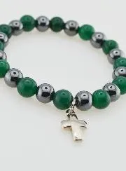 Armband mit Kreuz – Grüner Achat und Hämatit